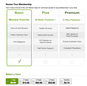 Angie's List membership tiers