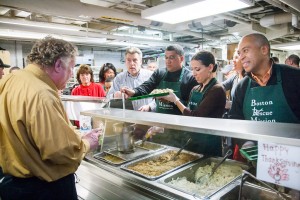 governor deval patrick volunteers at boston rescue mission