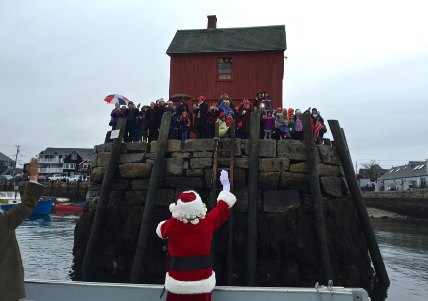 santa on boat in rockport harbor