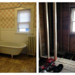 before and during bathroom remodel