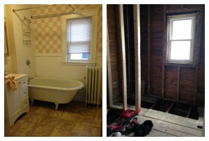 before and during bathroom remodel