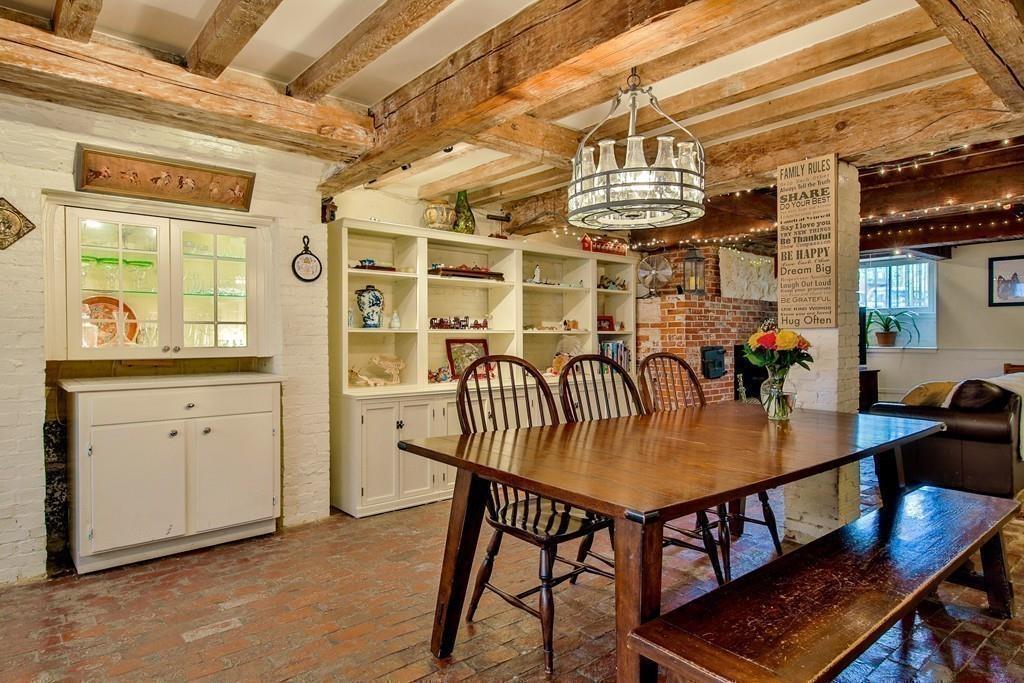 kitchen with brick floors