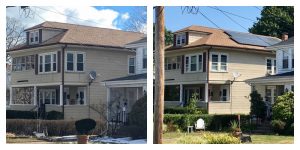 roof with solar panels before and after