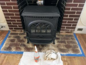 whitewash brick fireplace faded