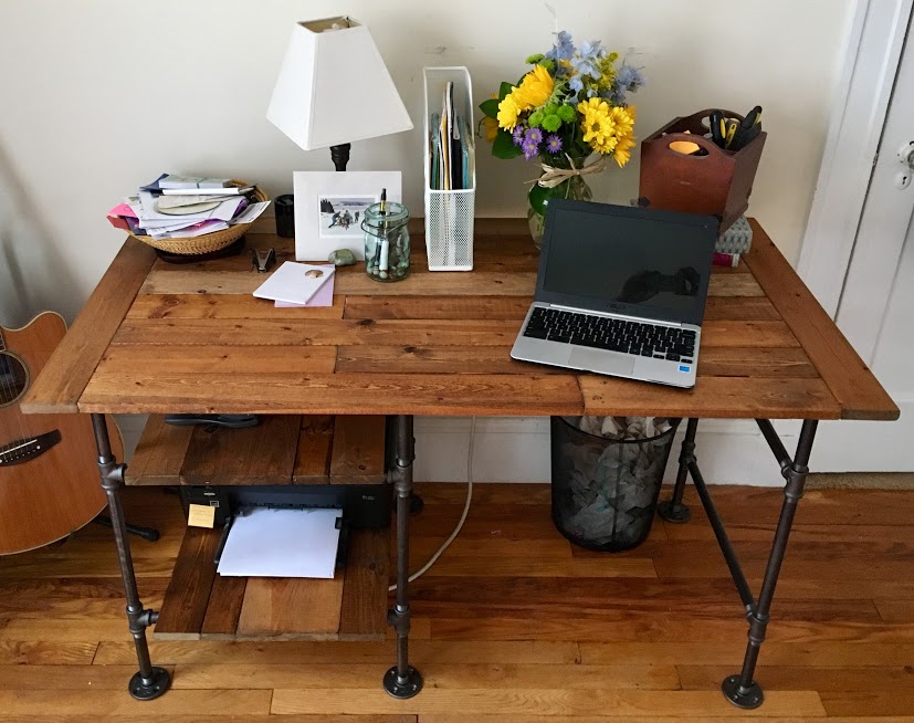 diy desk with industrial pipe and reclaimed wood