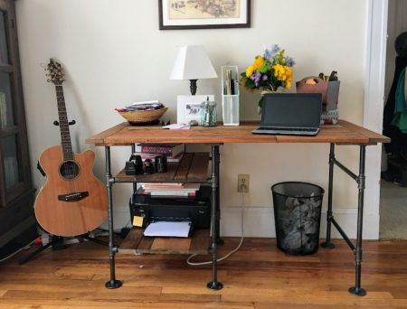 diy desk with industrial pipe and reclaimed wood