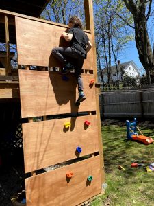 testing out the diy rock climbing wall