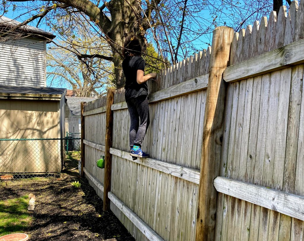 kid climbing our fence