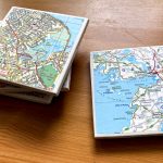 diy tile coasters with maps
