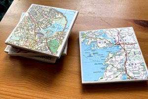 diy tile coasters with maps