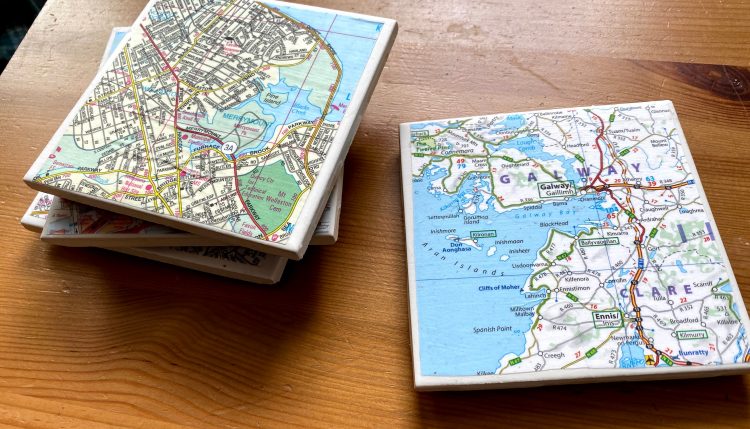 diy tile coasters with maps