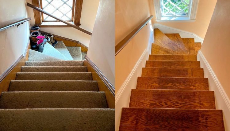 rip up carpet in stairs before and after