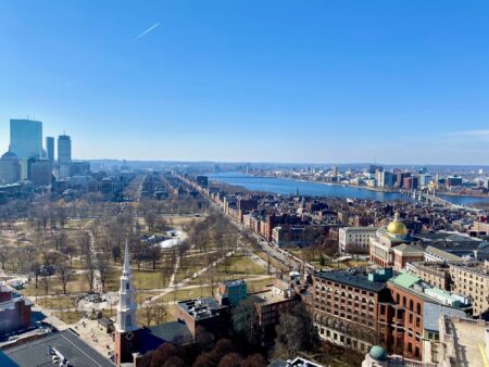 aerial view of beacon hill and back bay in boston