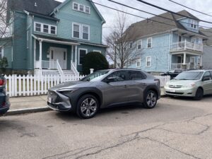 subaru solterra EV parked on the street